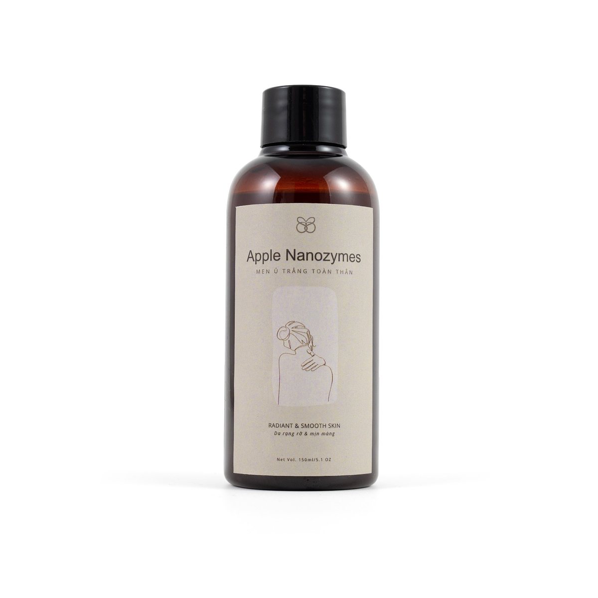 Ảnh nền trắng chai toner thuỷ tinh nâu hổ phách nhãn hồng, chụp tại studio Juva Media