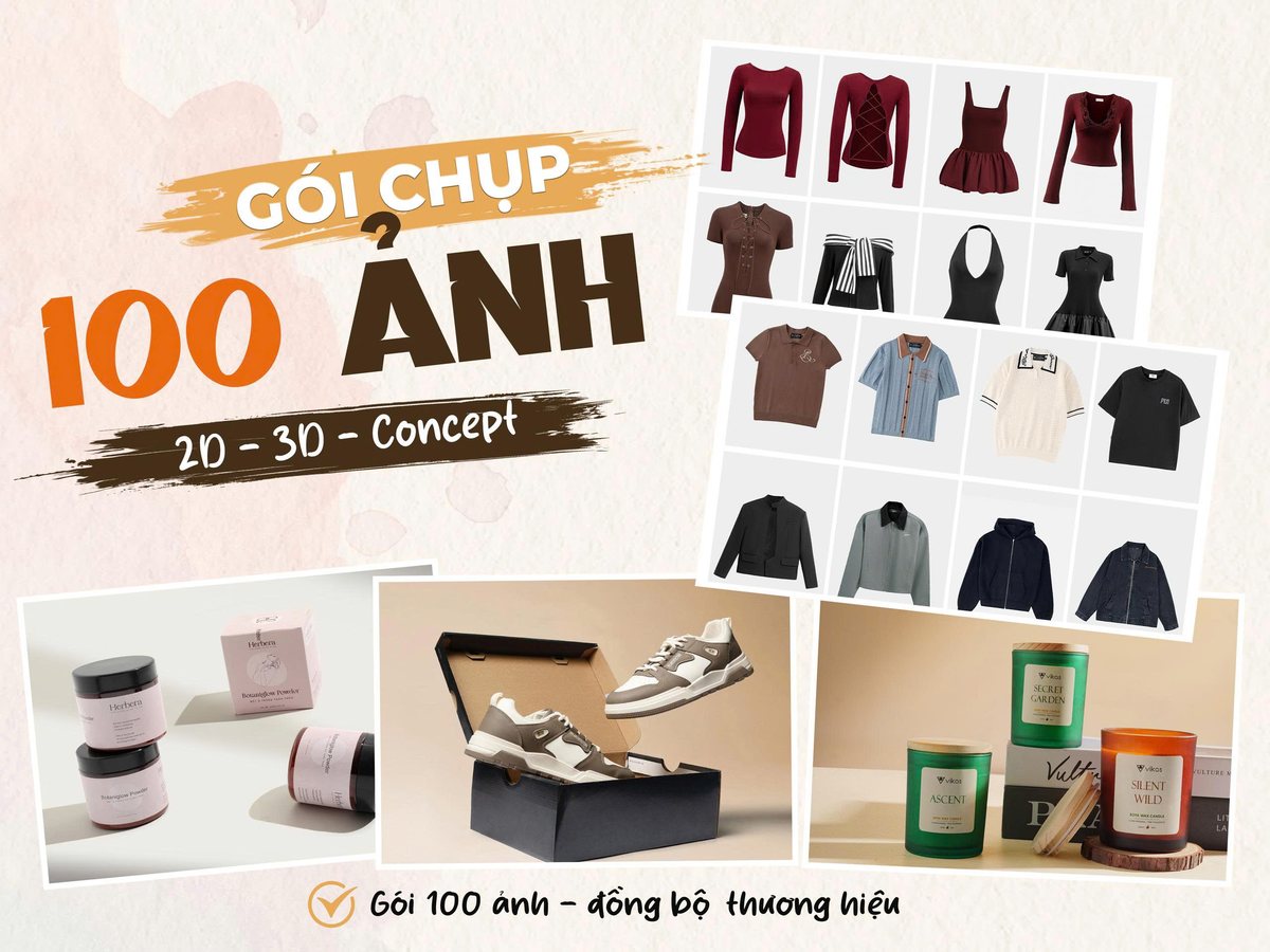 Gói chụp 100 ảnh — 2D, 3D và Concept, đồng bộ thương hiệu
