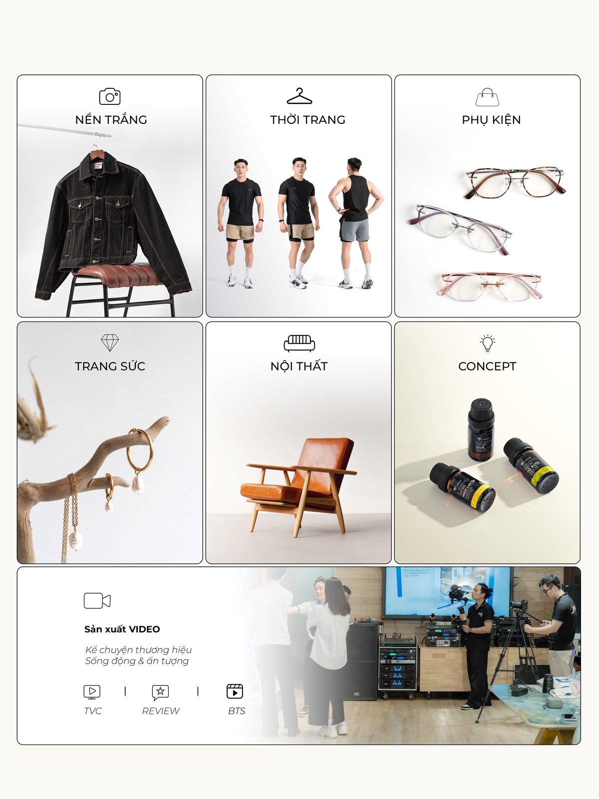 Tổng quan dịch vụ Juva Media: chụp ảnh nền trắng, thời trang, phụ kiện, trang sức, nội thất, concept và sản xuất video