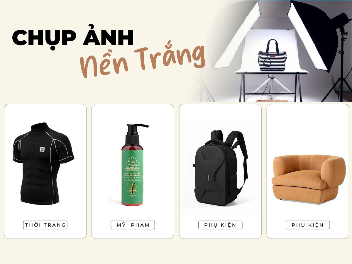 Chụp ảnh nền trắng — thời trang, mỹ phẩm, phụ kiện, nội thất